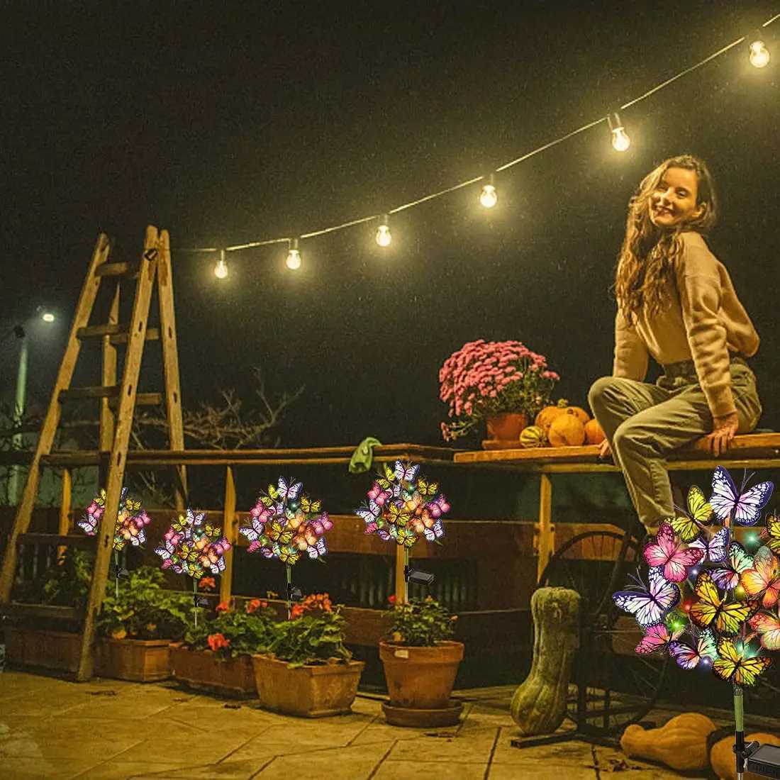 Solar Garden Lights Outdoor Waterproof Decorative Solar Lights Butterfly Flower Garden Decor Yard Patio Lawn Mom Women Gift W250607