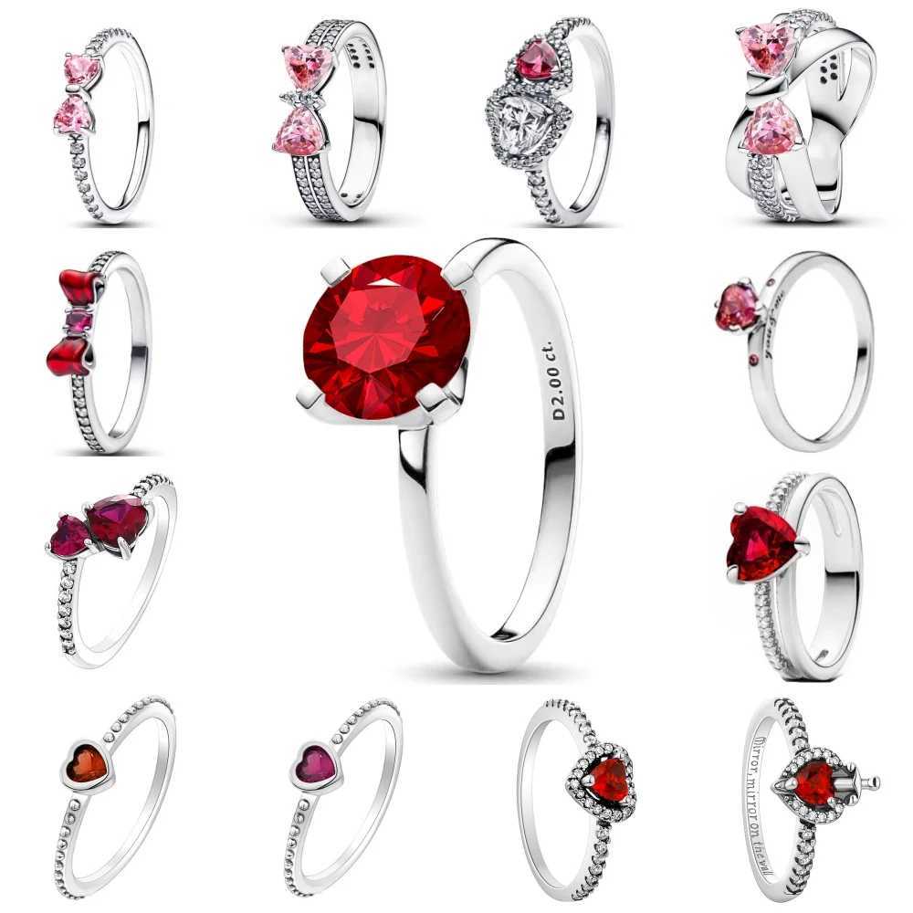 2025 Fashion Ring Mothers Day Anniversary Birthday Romantic Gift Rings Jewelry Hoop Ring Red Heart Bow 925 Sterling Silver XJ250606