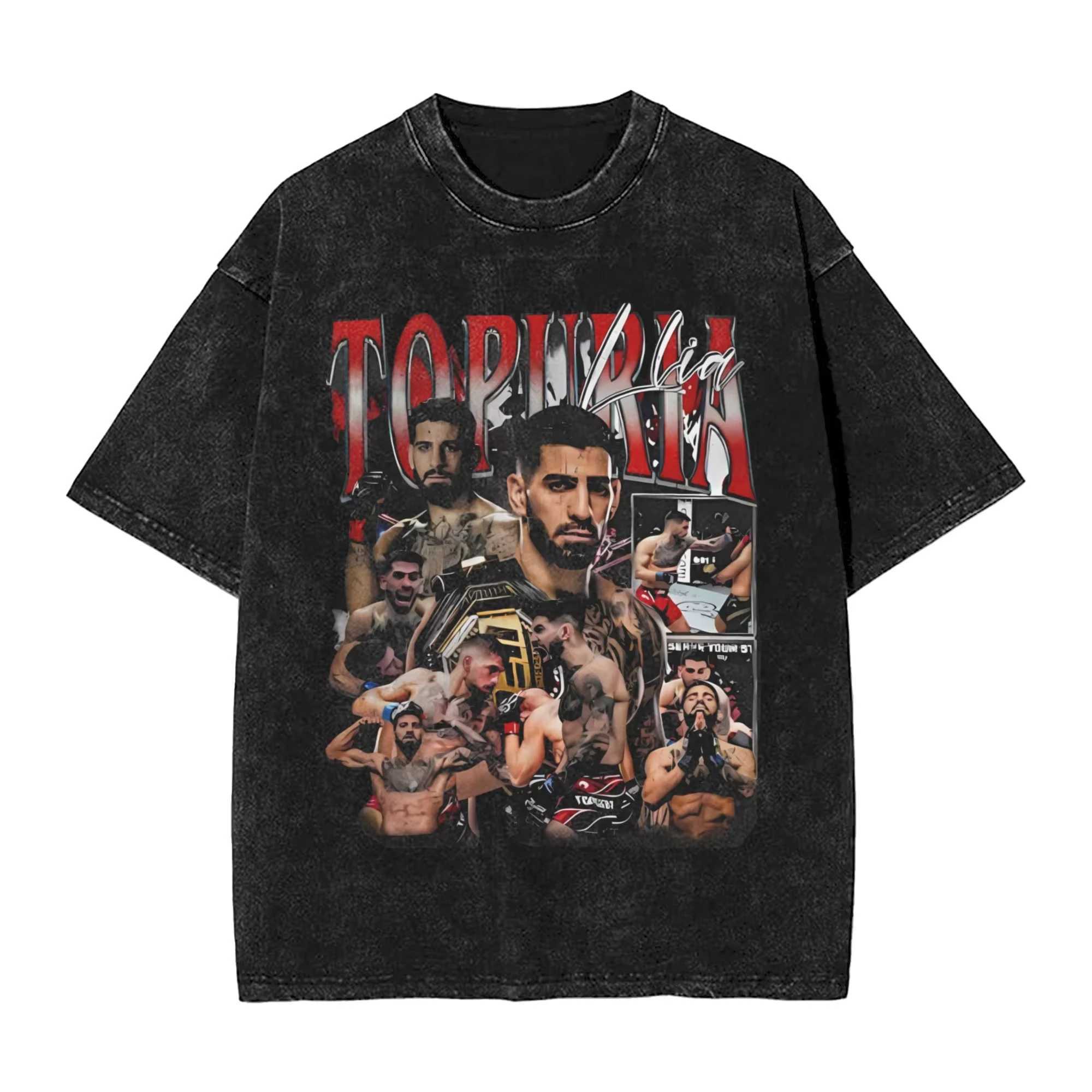 2025 Hot Summer Mens T-Shirt Ilia Topuria Washed T Shirts Fashion Summer Ts Y2K Fun Print Casual Tops X250607