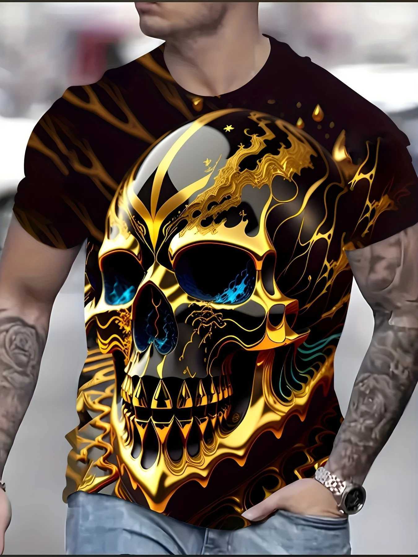 Mens Short Sleeve Tee 3D Skull Print Tops Crew Neck T-Shirts Summer Oversized T-Shirt Hip Hop T-Shirts for Men Luxury T-Shirt W250607