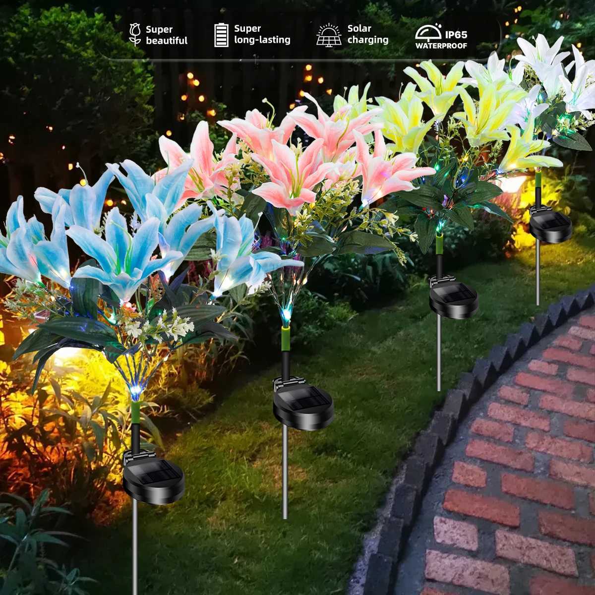 7-head lily solar garden light outdoor IP65 waterproof simulation flower LED decorative courtyard lawn decorative lightXJ250606