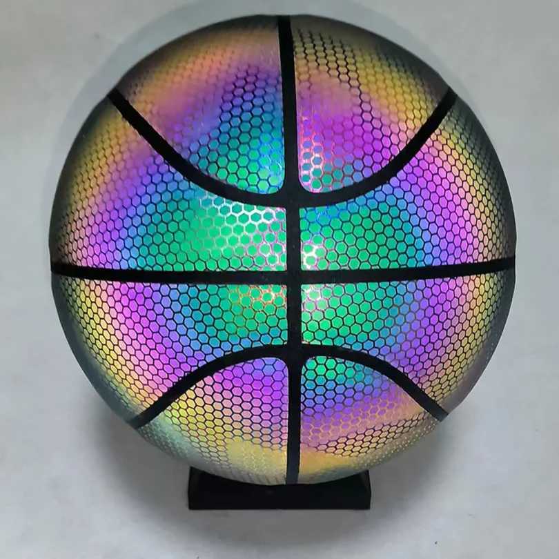 Luminous Basketball Ball Holographic Reflective Lighted Flash Ball PU Wear-Resistant Glowing Basketball Night Sports Game XJ250606