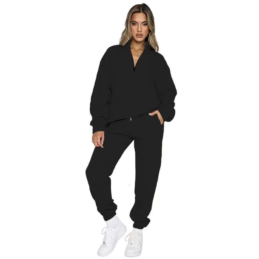 2024 Cross-Border Women's Autumn/Winter Zipper-Pullover Long Sleeve Sweatshirt 2-Piece Set Sports Suit