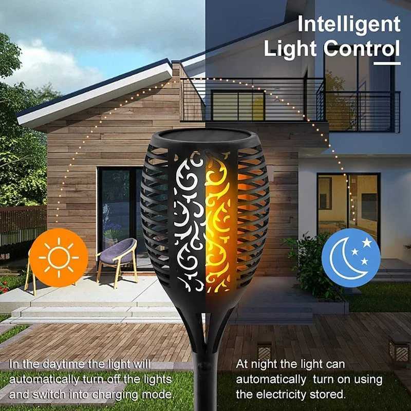 12/33/96LEDs Solar Flame Torch Light Flickering Light Waterproof Garden Decoration Outdoor Lawn Path Yard Patio Floor Lamp XJ250606