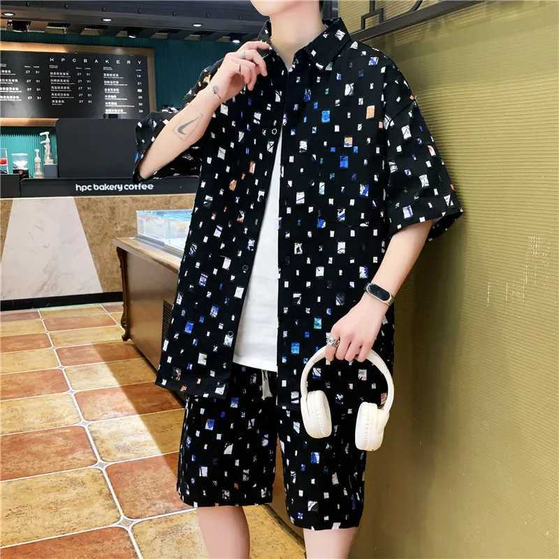 Men Summer 2 Pieces Suits Tracksuit Mens Shirt Shorts Harajuku Streetwear Oversized Men Sets Short Outfits W250609