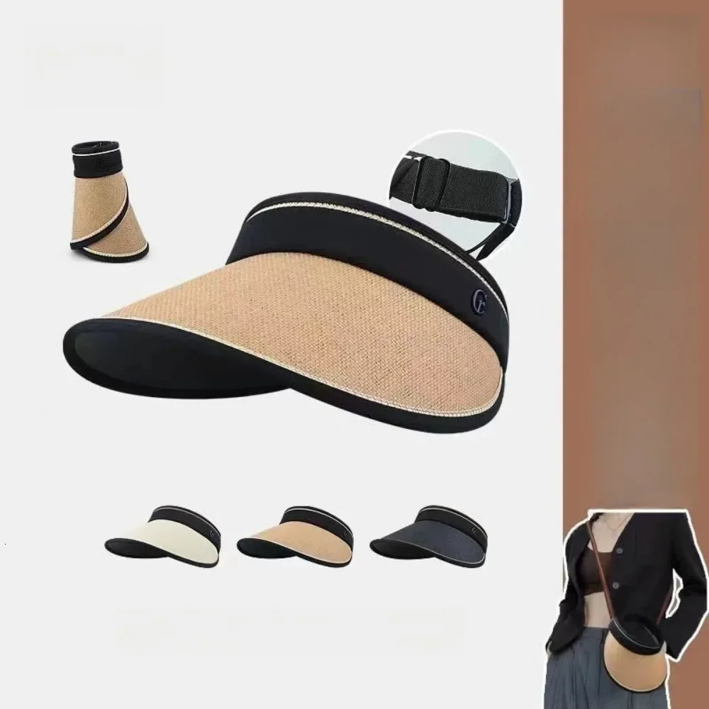 2025 Summer Empty Top Sun Hat Anti Uv Female Outdoor Visor Cap Casual Foldable Straw Shade Hat Wide Large Brim Beach Sunhat 250603
