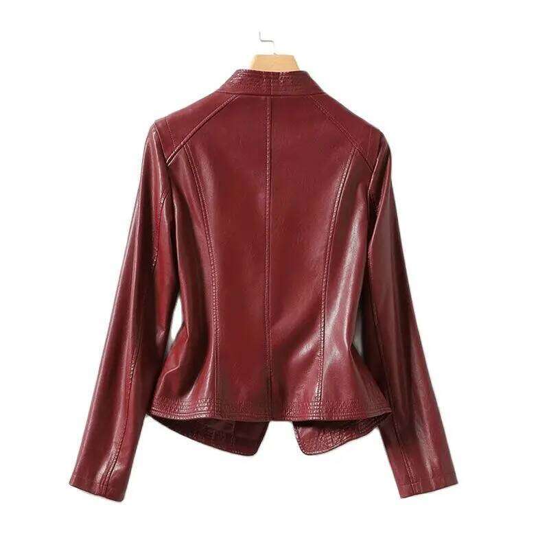 Autumn Winter Sheepskin Jacket Women Short Coat Slim Inclined Zipper Casual Tops Lady Small Outerwear Leather Blazer Coats