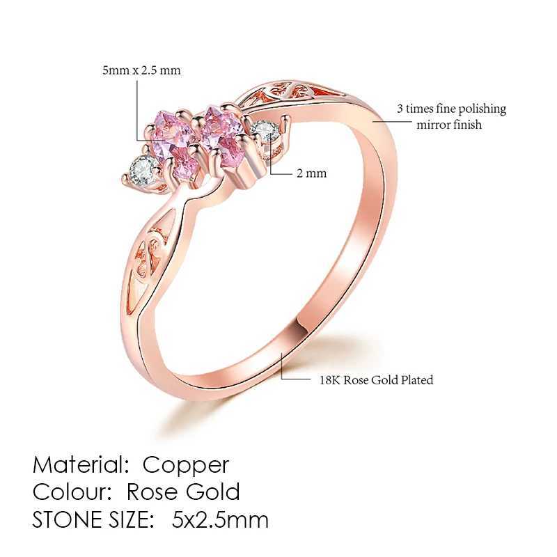 Delicate Pink Crystal Dainty Rings for Women Hollow Out Rose Gold Color CZ Princess Promise Dating Ring Fashion Jewelry R671 W250606
