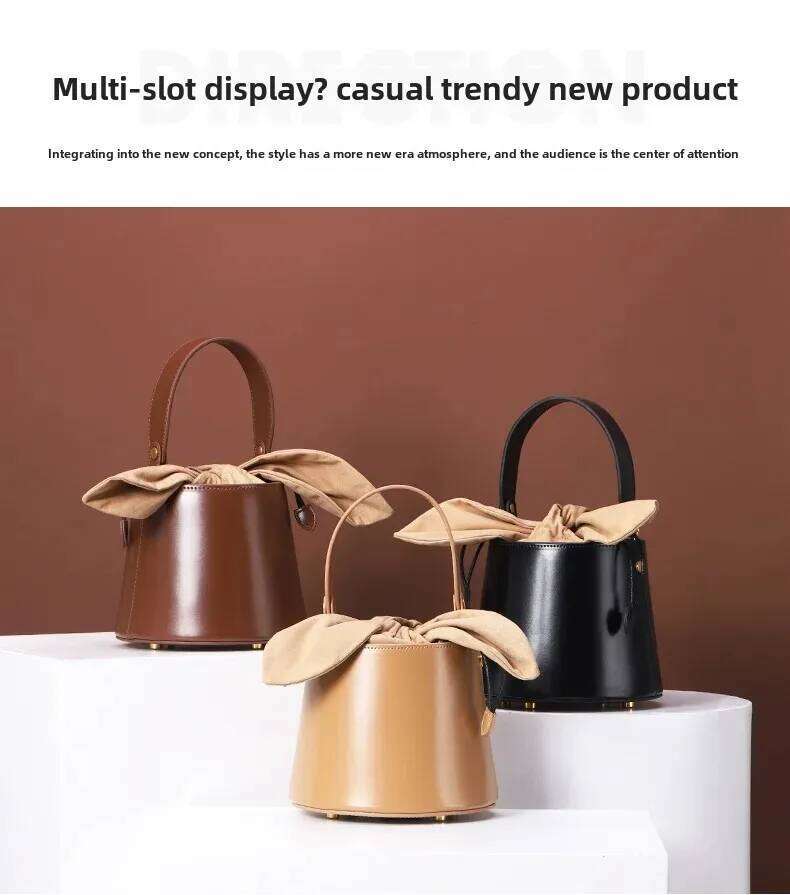 Fashionable Versatile Women's Bucket Bag Genuine Leather 2022 New Style Single Shoulder Handbag With Fleece Rabbit Ears