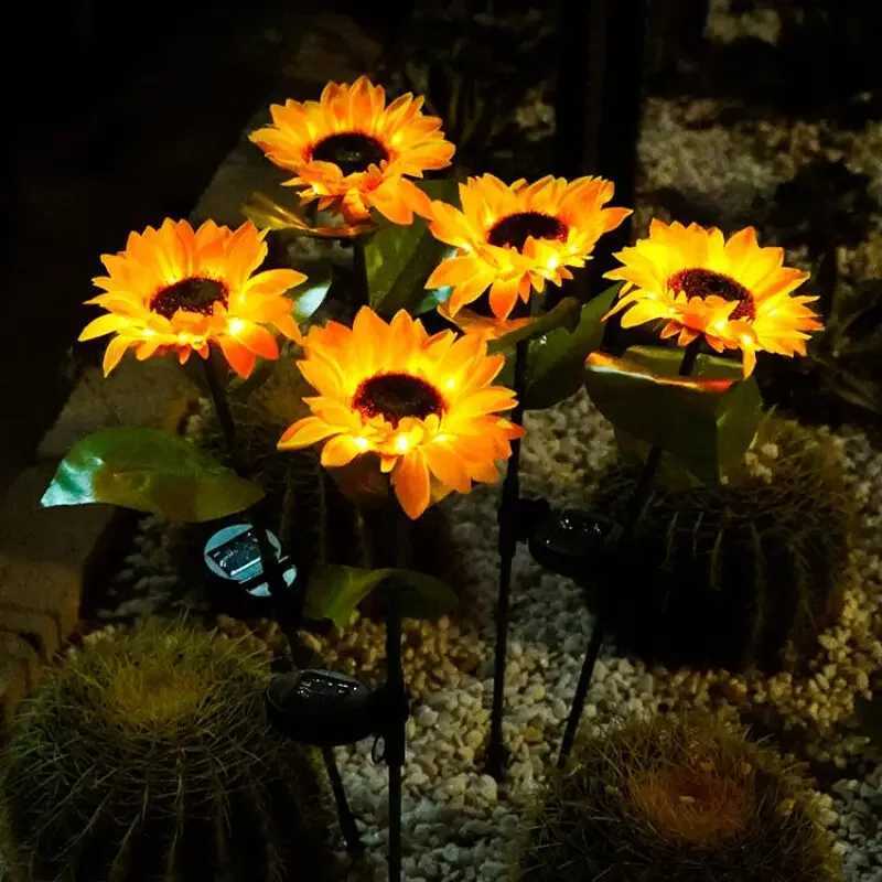 1/3 Head LED Solar Sunflower Outdoor Lawn Light Solar LED Light Garden Yard Lawn Night Lamp Landscape Garden Home DecorationXJ250606