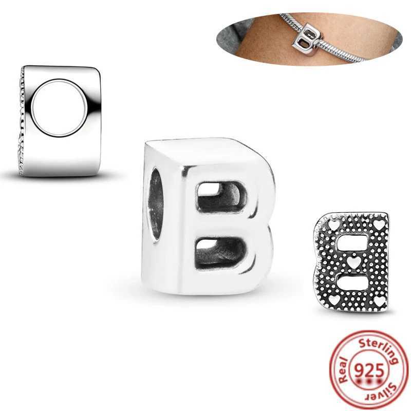 Real 925 Sterling Silver Letter Alphabet A to Z 26 Beads Fit Original Pantaro Charms Bracelet Women DIY Jewelry AccoriesXJ250607