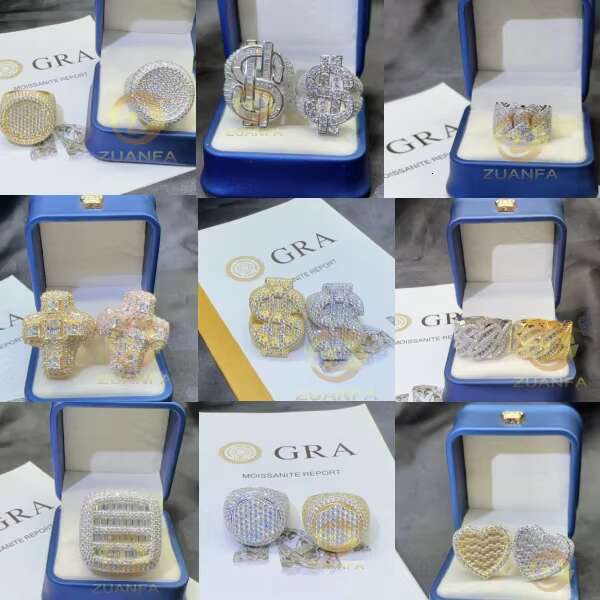 Buss Down Mens Jewelry Ice Out Moissanite Diamond Finger Ring Sterling Sliver Cuban Link Rings Mens Gift