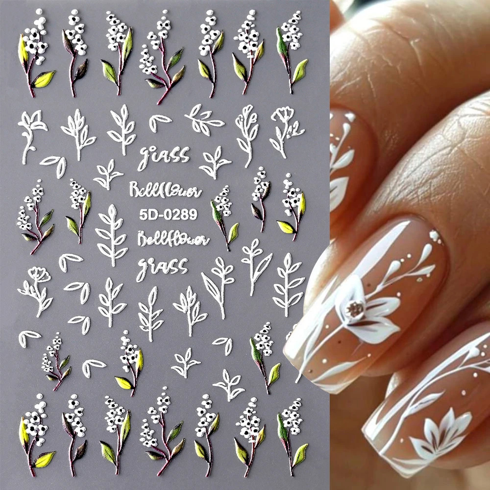 1Pc 3D Lavendar Flowers Stickers for Nails Spring Sakura Floral Leaves SelfAdhesive Sliders Decals Art Manicure Decoration 250605