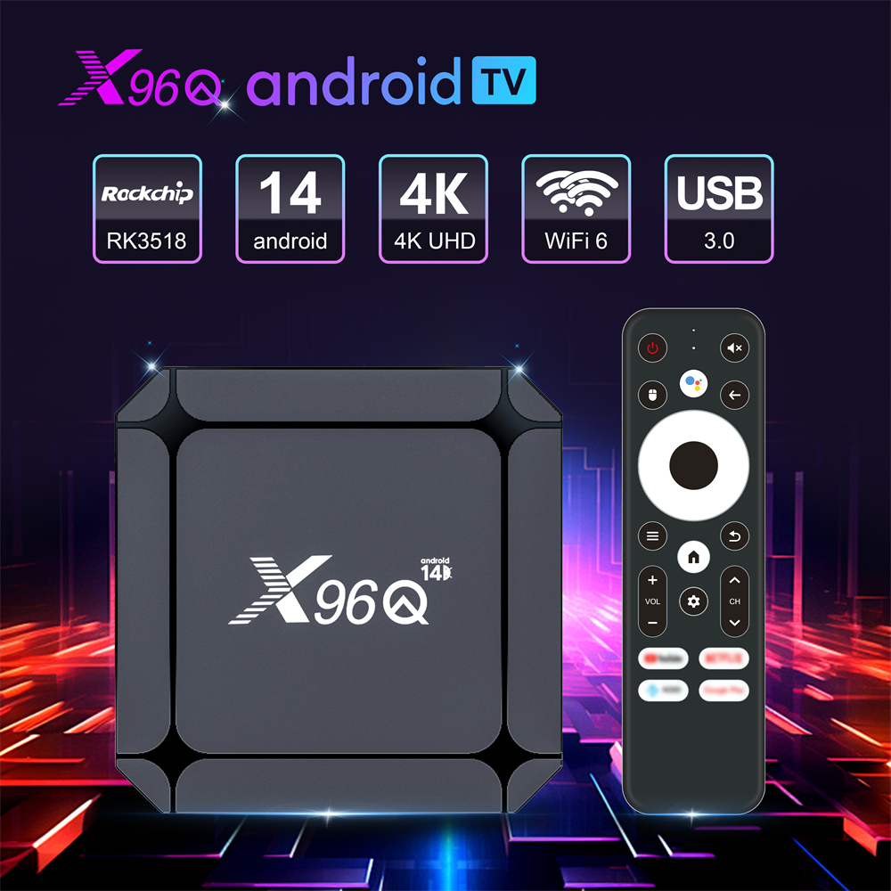 X96Q Rockchip RK3518 Android 14 TV BOX 4K USB3.0 4K WIFI6 2G+16G Smart Media Player 100M LAN