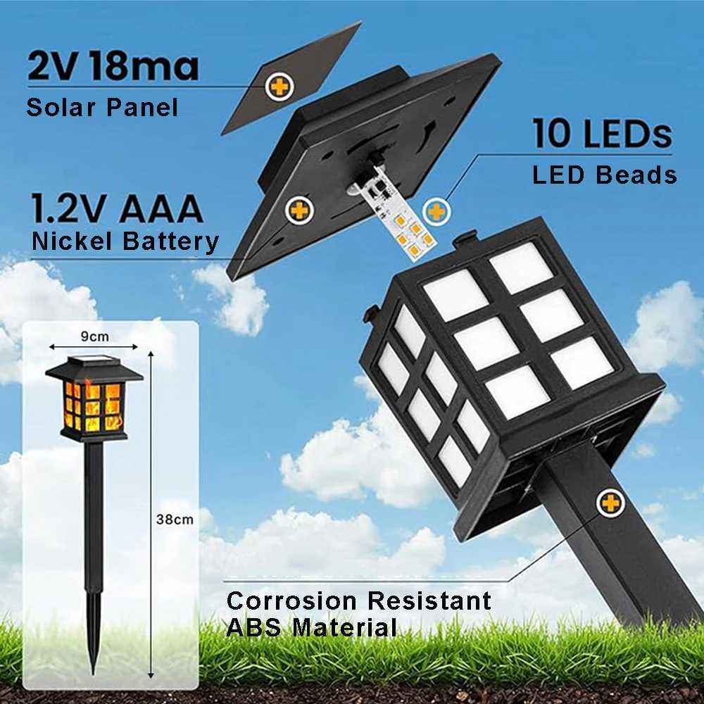 2/4 pcs 10LEDS Solar Flame Torch Light Flickering Light Waterproof Garden Decoration Outdoor Lawn Path Yard Patio Floor Lamp XJ250606
