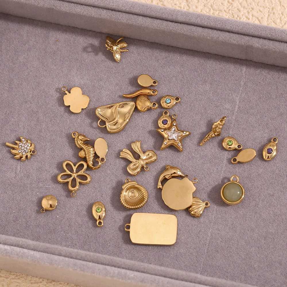 E.B.belle DIY Star Flower Bowknot 14K Gold Plated charms for jewelry making Waterproof pendant stainl steel jewelry womanXJ250607