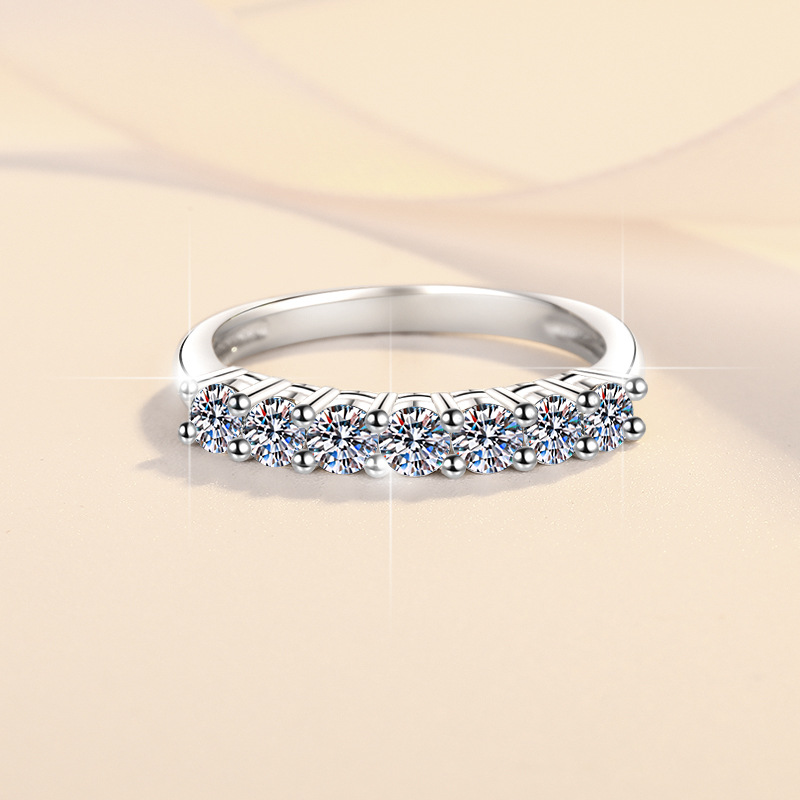 S925 Sterling Silver Women's Seven-Star Princess Crown Ring with Moissanite, Stackable Design, Elegant Luxury Jewelry, Perfect for Engagement and