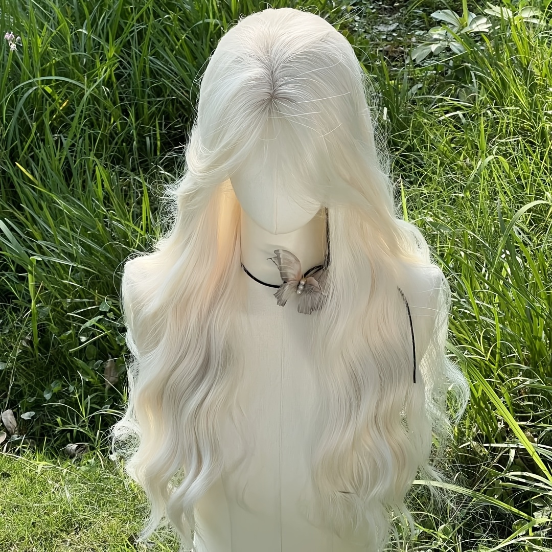 Comfortable Mateluxe Lace Frontal Wig: Sleek White Curls With Secure Rose Mesh Cap