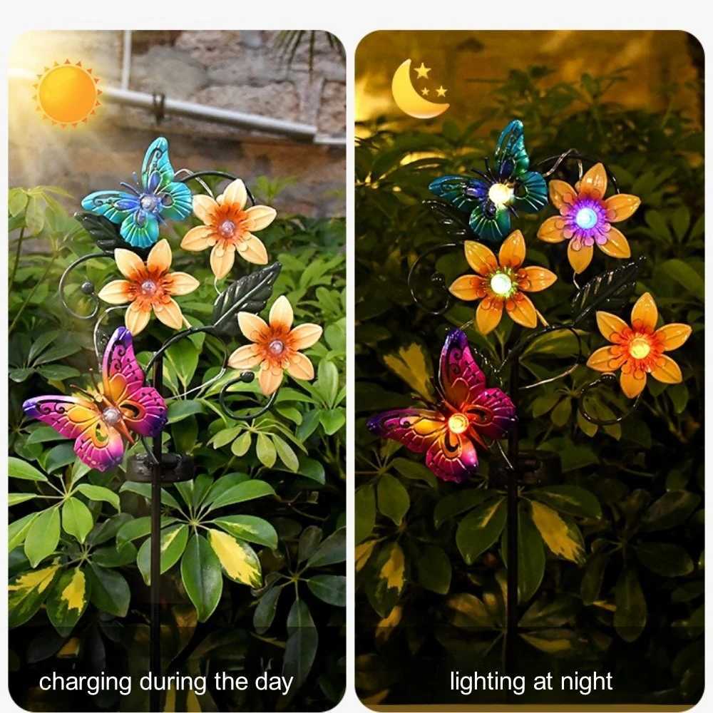 LED Courtyard Solar Landscape Butterfly Lamp Bee Lawn Outdoor Garden Plug-in Pole Iron Art Decorative LightXJ250606