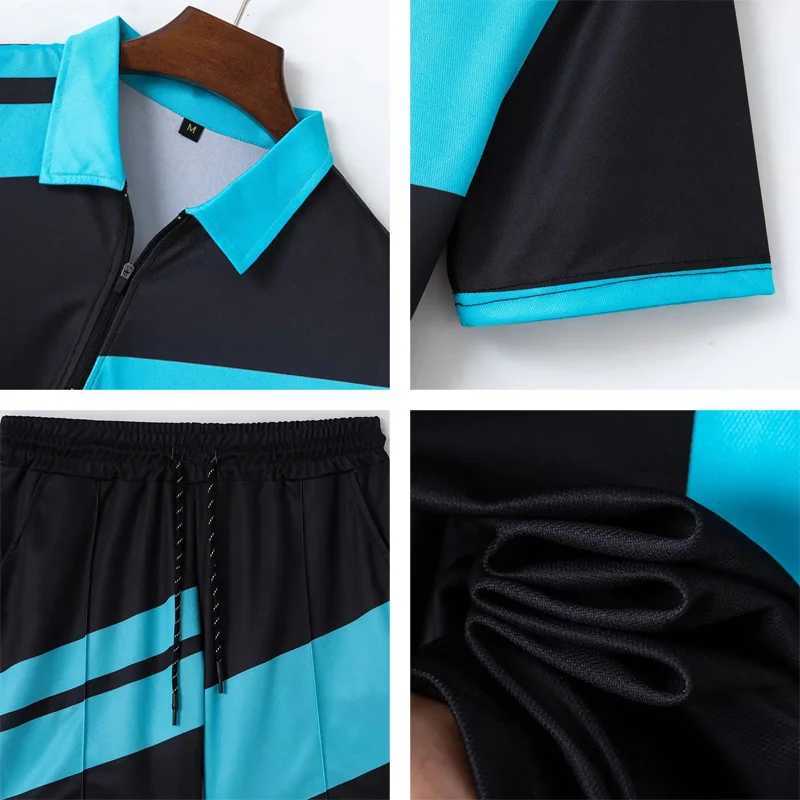 Mens fashion casual light luxury POLO shirt set summer lapel short-sleeved Half zipper sports trend slim-fit mens T-shirt W250609