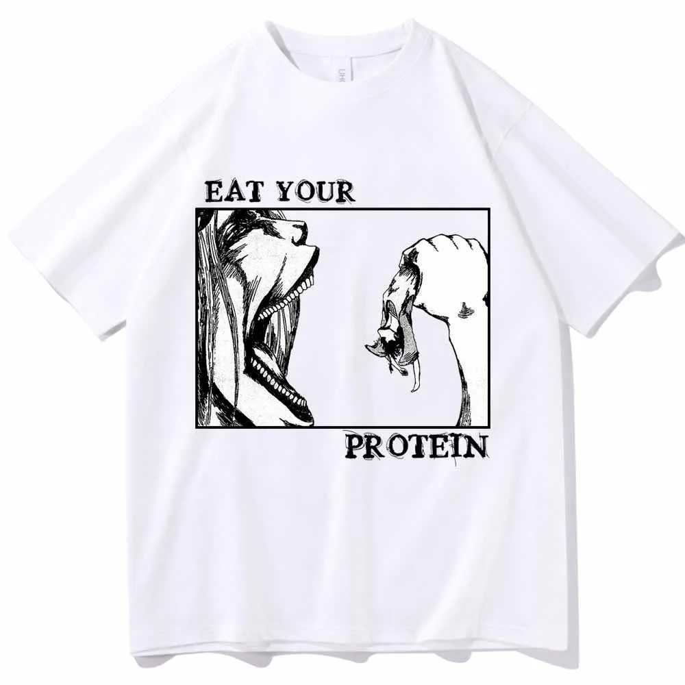 Attack On Titan T-Shirts Eat Your Protein Shirt Men Women Summer Casual O-Neck Short Sleeve Shirts W250607