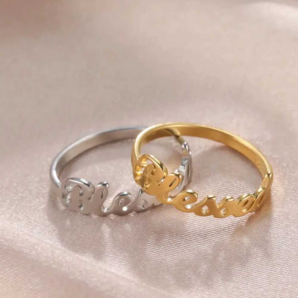 COOLTIME Custom Letters Ring Stainless Steel Fashion Personalized Couple Ring for Women Men Jewelry Wedding Gift Wholesale W250606