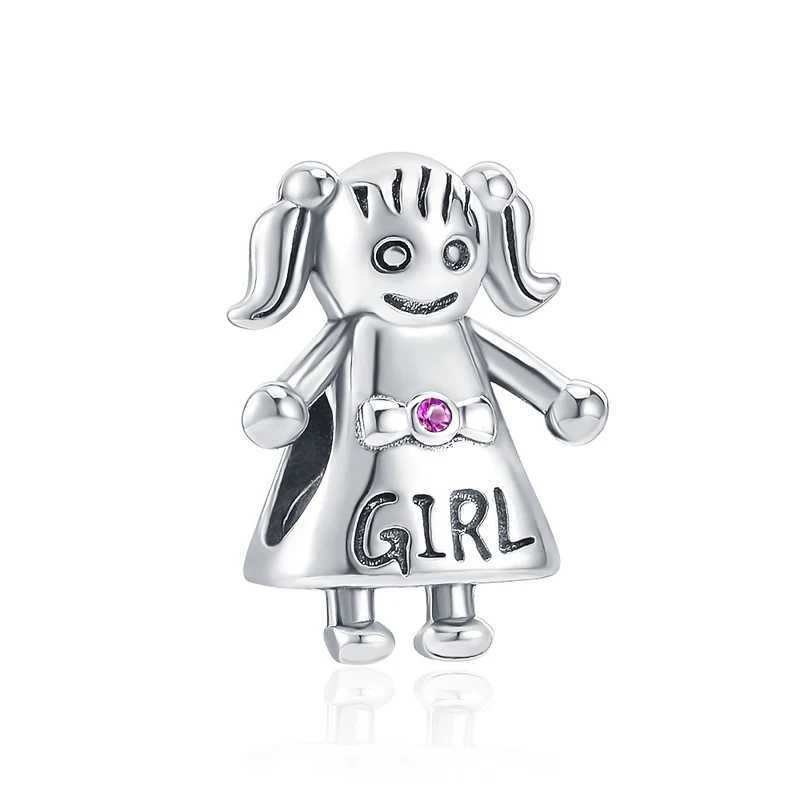 925 Silver Plated Charms Family Heart Boy CZ Little Girl Beads Fit Original Bracelet DIY Jewelry For Women 2023 XJ250607
