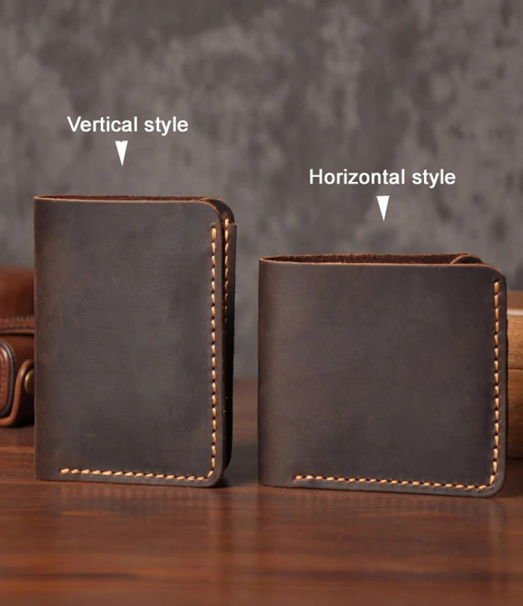 Handmade Vintage Crazy horse Genuine Leather Men Wallet Men Purse Leather Short Card Wallet for Male Money Clips Money bag 250605