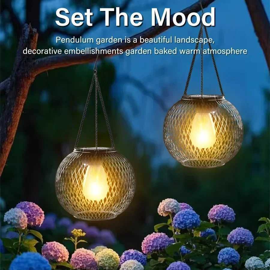 Solar Hollow Pendant Light Outdoor Lantern Lamp for Outside Garden Courtyard Decorative Hanging Lamp Waterproof Solar Lanterns W250607