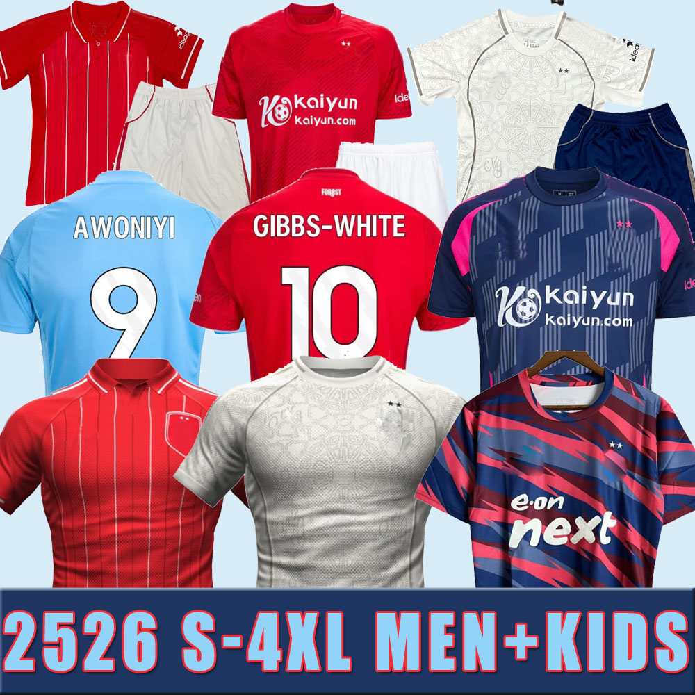 2025 2026 S-4XL NottinghamS Soccer Jerseys Forest AWONIYI 24 25 WOOD GIBBS-WHITE Hudson-Odoi Johnson Elanga home away football shirt men KIDS Camiseta de futbol