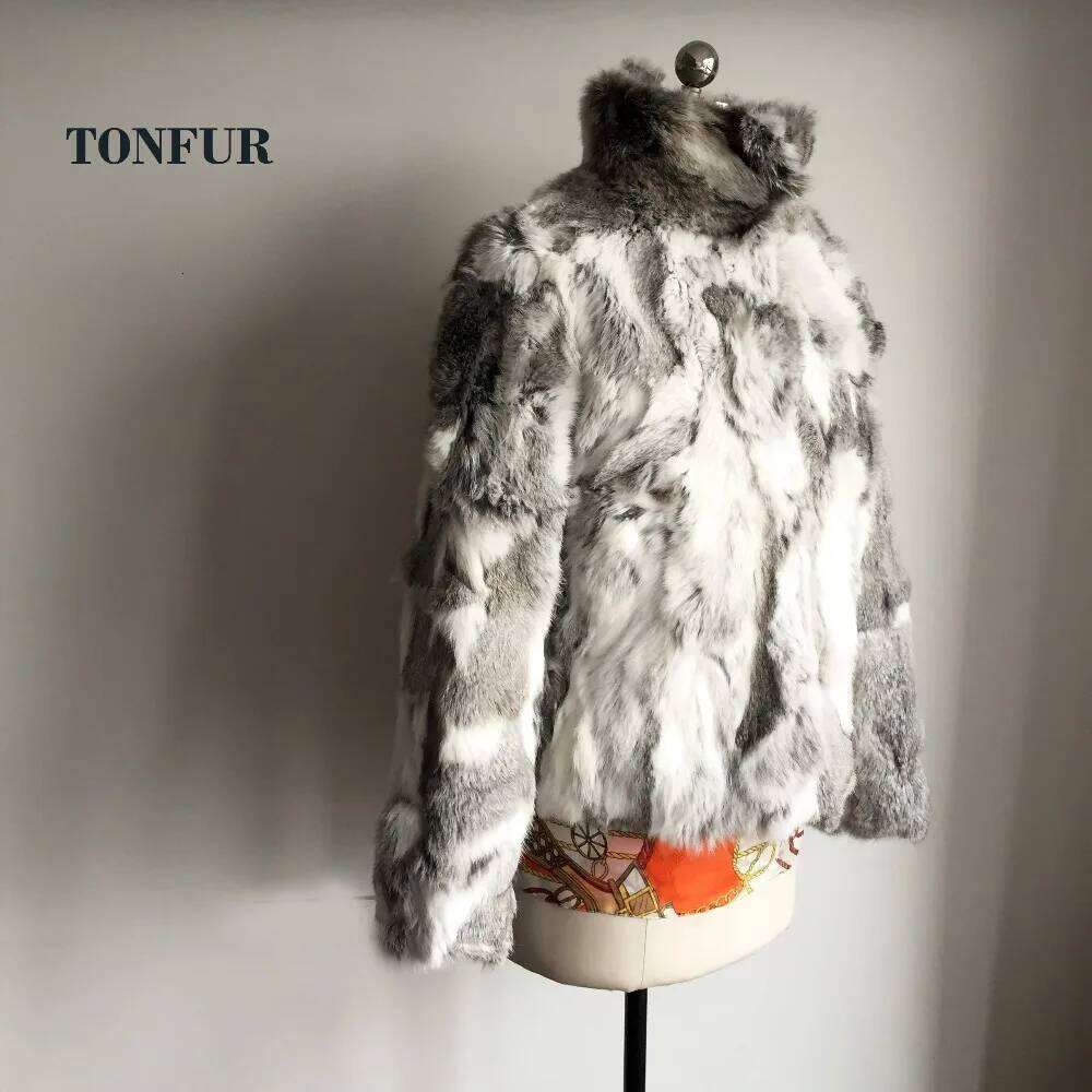 2023 New Women Real Rabbit Mandarin Collar Coat Natural Pure Genuine Whole Skin Jacket Full Pelt Fur Customize WSR61