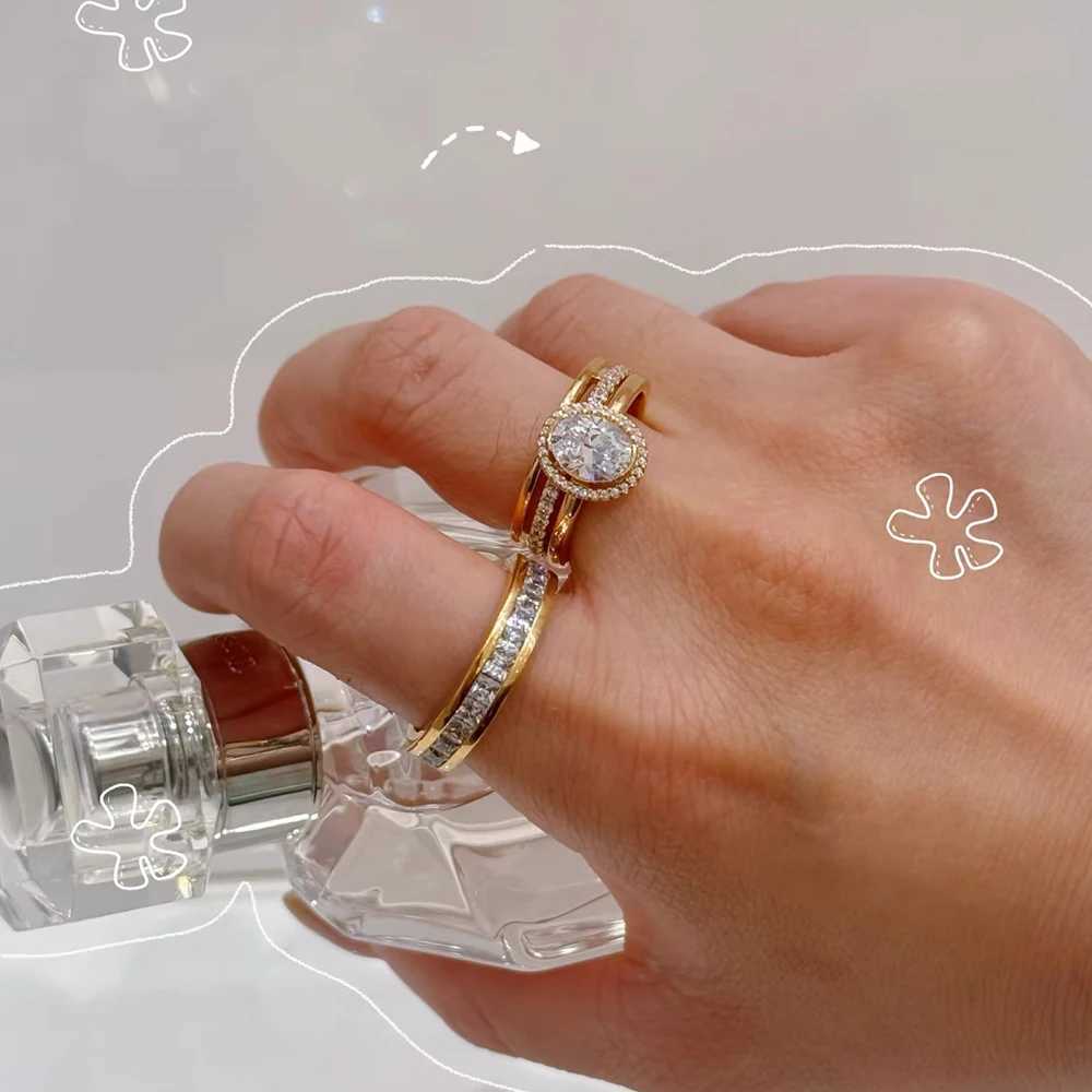 NEW Golden 925 Sterling Silver Curved Plain Infinite Love Oval Shining Double Ring Romantic Couple Date Jewelry Gift XJ250606