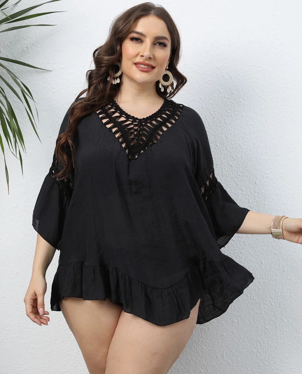 2025 Cover Up Plus Size Bikini Women Swimsuit Coverup Sleeveless Bathing Suit Beach Wear Knitting Swimwear Mesh Dress 250603