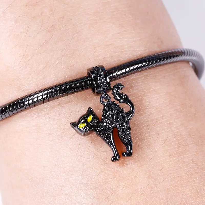 Hot Sale 925 Silver Charms Beads Black Animal Dog Fit Original Bracelet Making For Women Jewelry Fashion PendantXJ250607