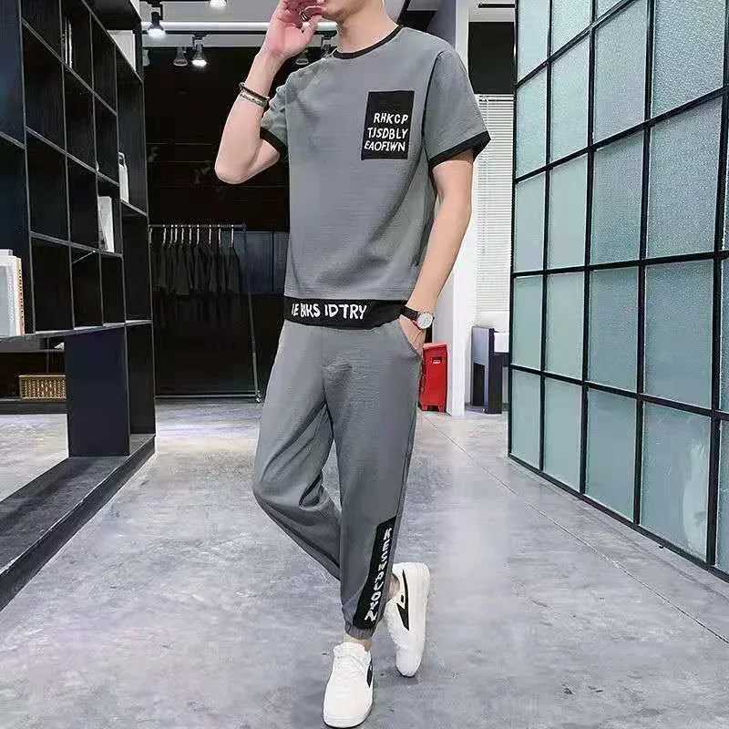 Tracksuit Gym T Shirt Man Khaki Sports Suits Alphabet Top Sportswear Mens Clothing New in Pants Sets Matching 2 Piece Outfit XL W250609