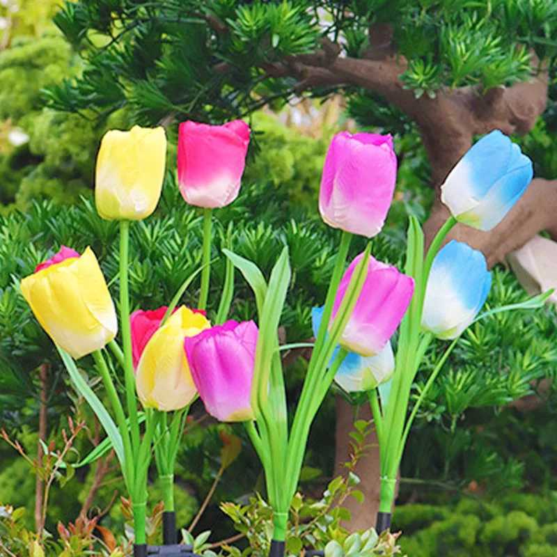 2025 Solar Powered Tulip Shaped Yard Decoration Lamp Unique Outdoor Landscape Lighting For Garden Pathway Lawn Stake Lights W250607