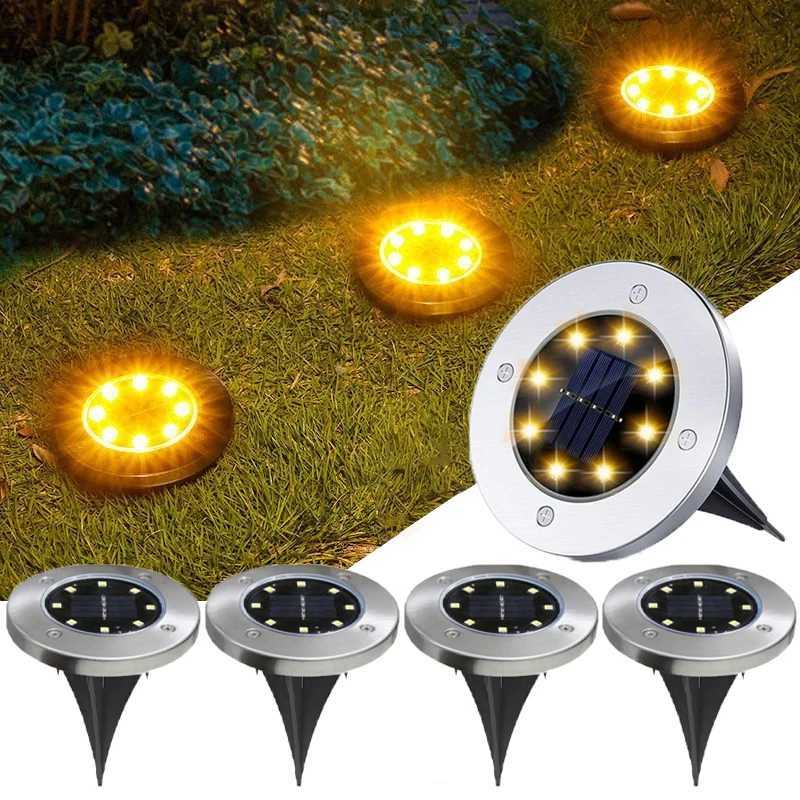 1/4Pack Solar Lights Outdoor 8 LEDs Disk Underground Lamp Spotlight Buried Solar Light for Home Garden Lawn Yard Decoration XJ250606