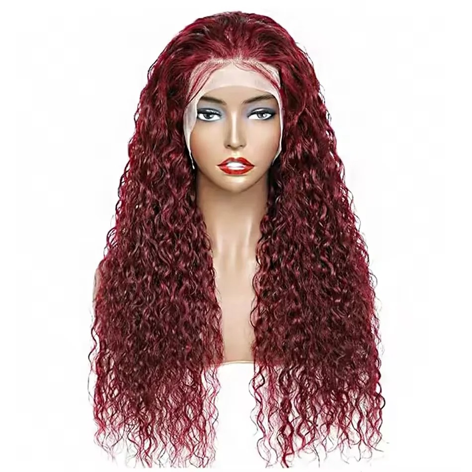 30 40 Inch Burgundy 13x6 Hd Lace Frontal Human Hair Wig Red Colored 13x4 Transparent Lace Curly Deep Wave Frontal Wig Synthetic