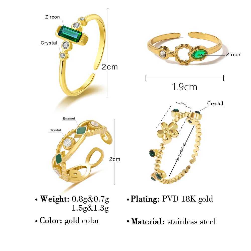 WILD FREE Green Zircon Crystal Stainless Steel Rings for Women Simple Charm PVD Gold Plated Waterproof Jewelry W250606