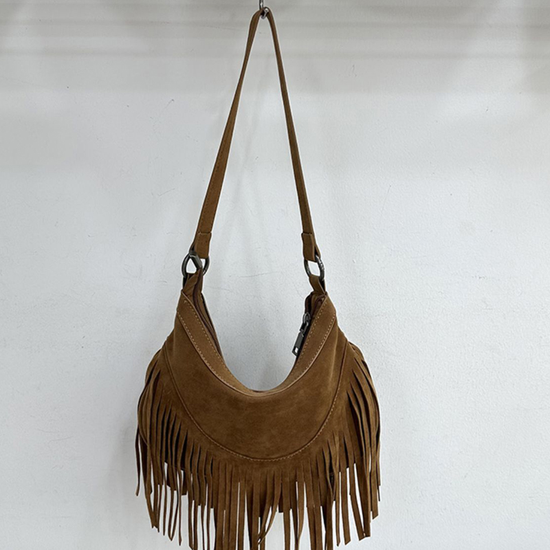 Faux Suede Saddle Bags For Women Luxury Designer Handbags And Purses 2024 New In Bohemian Tassel Decoration Shoulder Crossbody