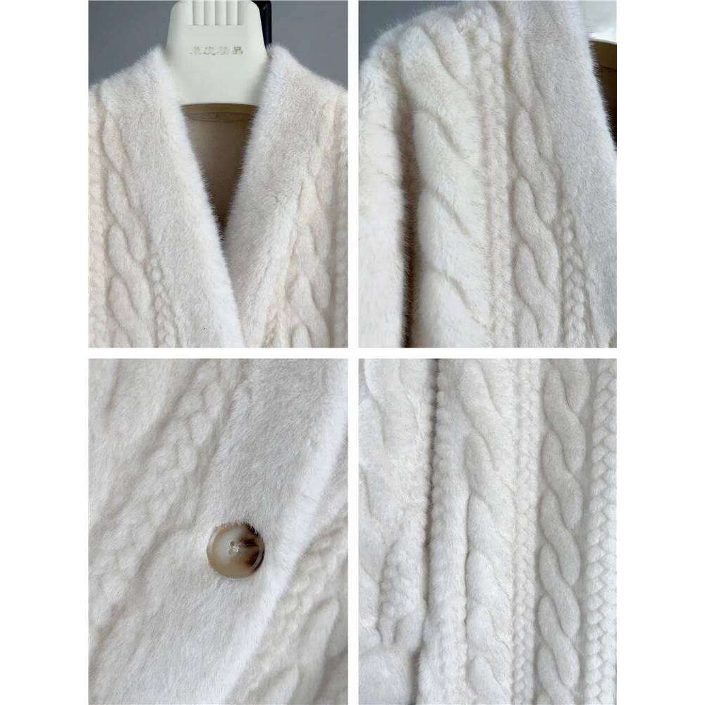 Women Cardigan Thickened Long Spring And Autumn V-neck Jacket Female Loose Simple Leisure With Buttons Faux Fur Mink Coat luanyun