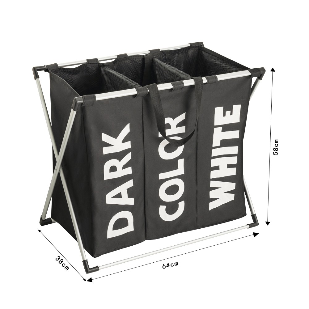 Large capacity three grid aluminum frame laundry basket foldable storage bag