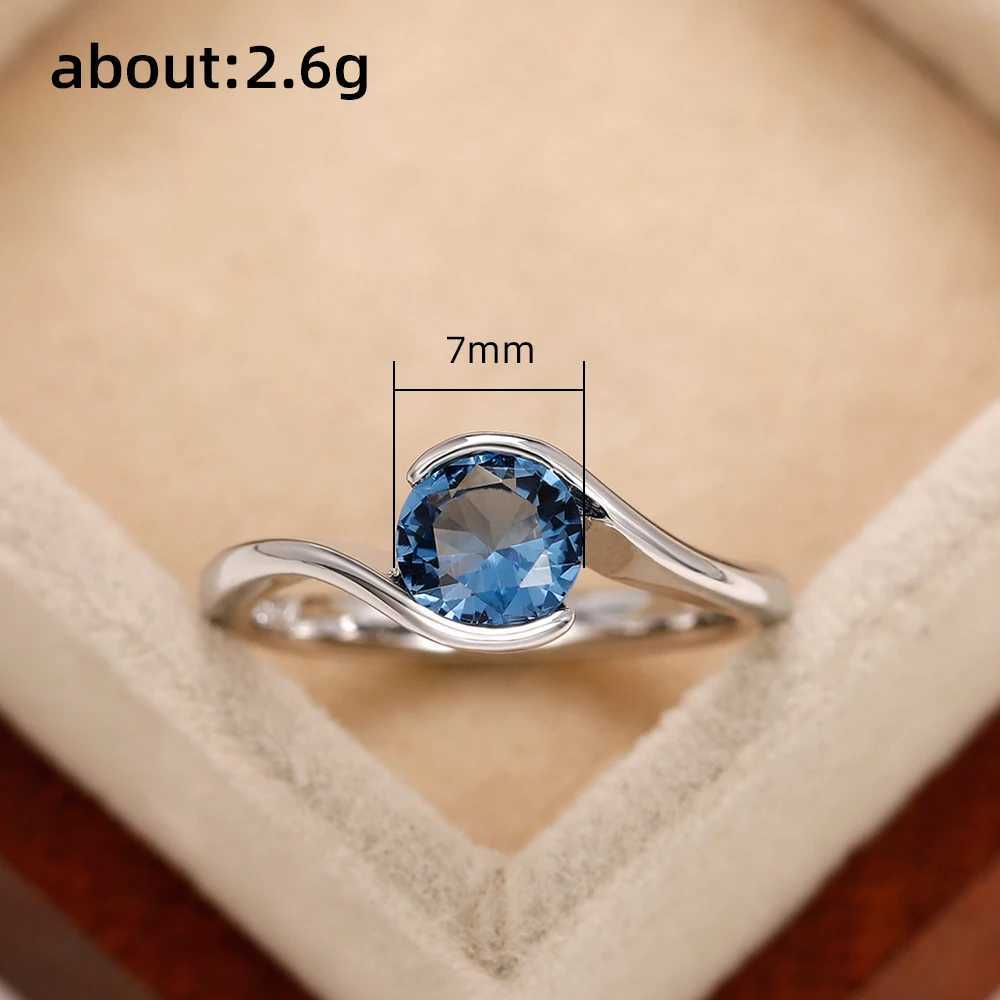 Huitan Simple and Elegant Design Womens Cubic Zirconia Rings Solitaire Blue CZ Fancy Bridal Wedding Accessories Fashion Jewelry W250606