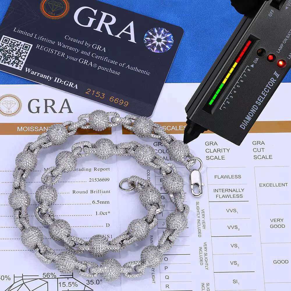 European and American Hip Hop Jewelry S925 Silver Moissanite Bubble Bead Chain Necklace Hot Selling Mens Necklace