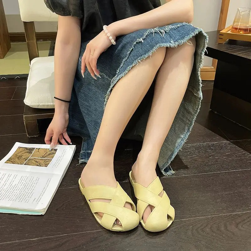 Baotou Half Slippers for Summer Outer Wear Style Slippers Korean Style French Sandals Flat Bottom Retro Summer Sandals for Women Wholesale 250603