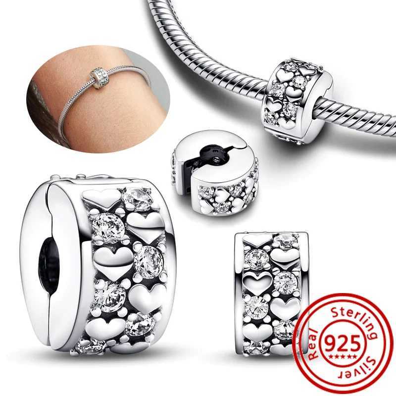 Fit Charms Bracelet 100% 925 Sterling Silver Clip Pave Pink Blue Zircon Infinite Simple DIY Clasp Fine Beads Women Jewelry XJ250607