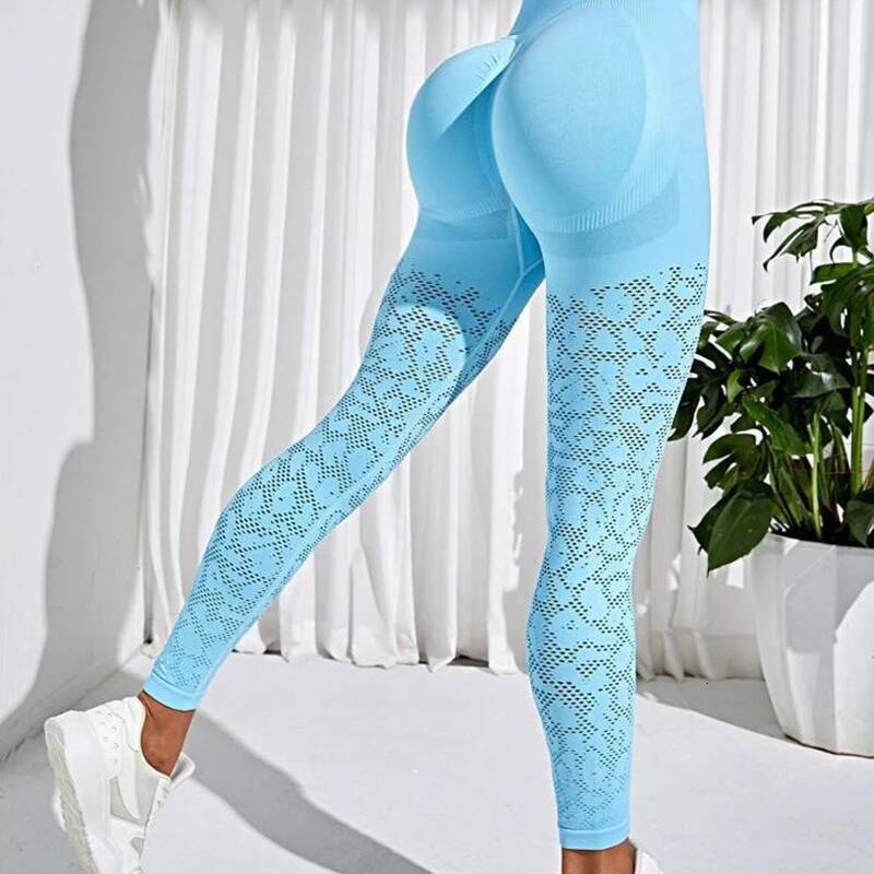Seamless Tie Dye Sexy Hollow Out Leggings Women Gym High Waist Hip Liftting Fashion Trainning Running Yoga Tights