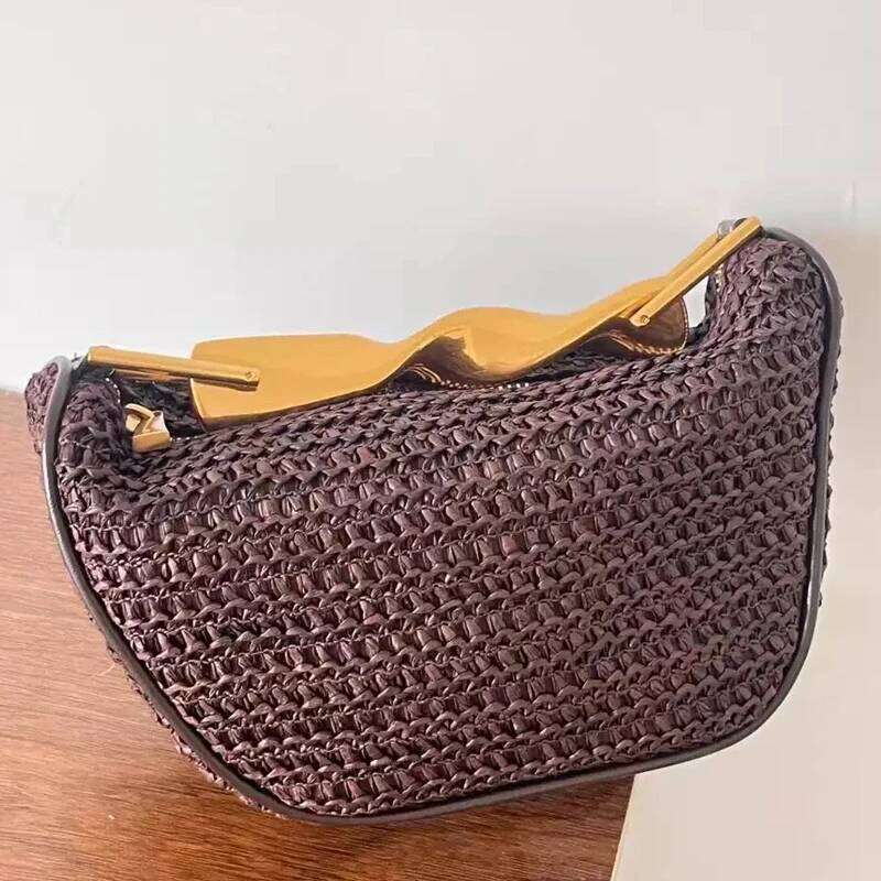 Mini Straw Woven Bags For Women Designer Handbag Purses 2025 New In Vintage Metal Handle Chain Strap Hobos Wrist Shoulder