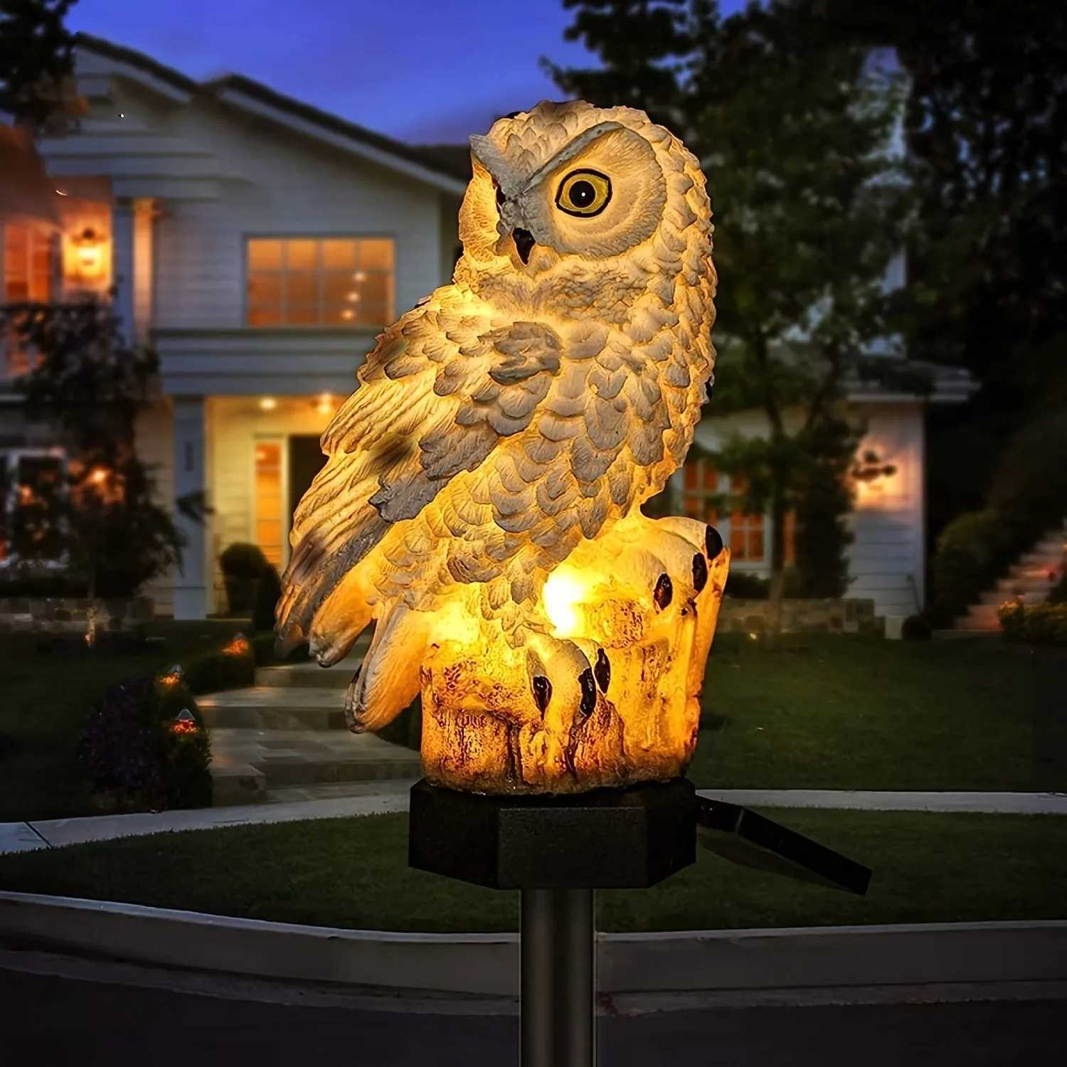 1pc Resin Owl Lamp Solar Light Sensor Light Garden Yard Outdoor Decoration Ground Insert Lawn Lamp XJ250606