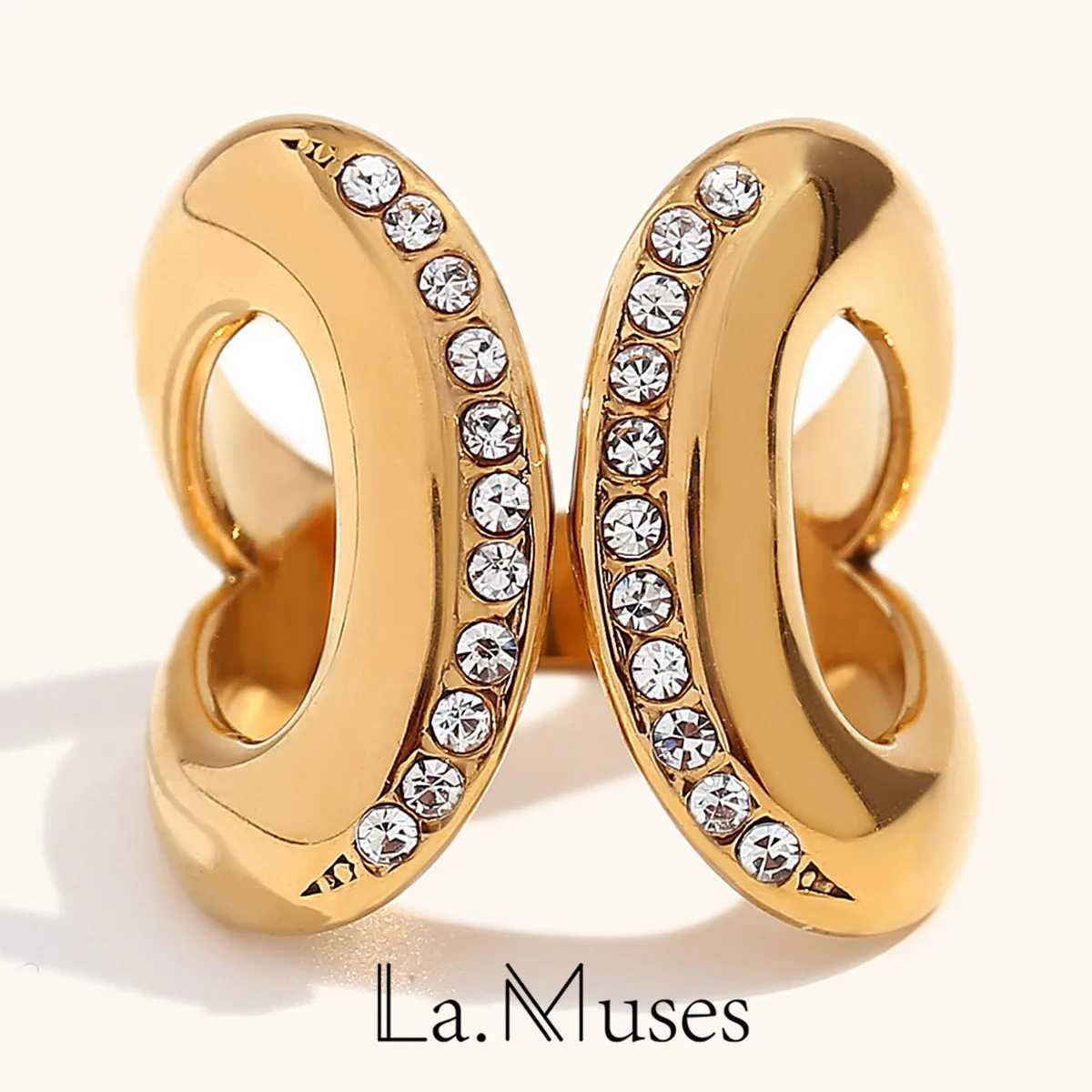 La.Muses Adjustable Creative with Diamonds Ring Stainless Steel Rings Women Fashion Waterproof Daily Jewelry Female Gift W250606